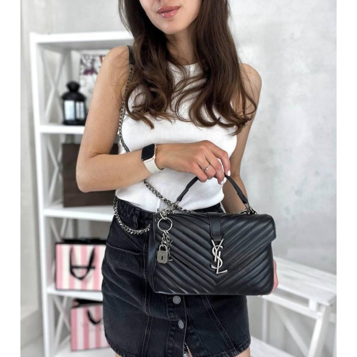 Сумка жіноча Лоран медіум з натуральної шкіри Чорна (фурнітура - срібло,матова,золото)