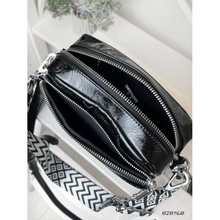 Сумка жіноча кросбоді 2 ременя натуральна шкіра Червона лак Чорний лак