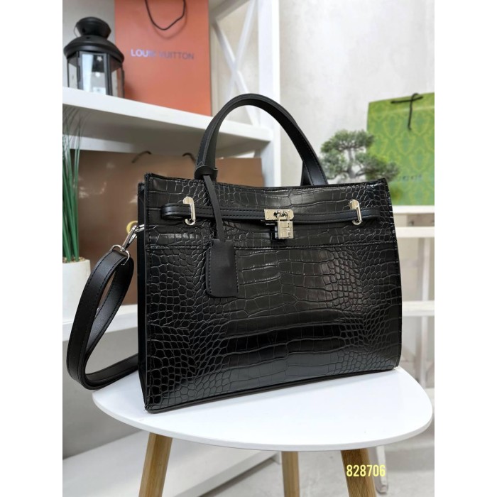 Сумка женская 2 отделения экокожа: Чёрная, Чёрная рептилия,Беж Чёрный рептилия