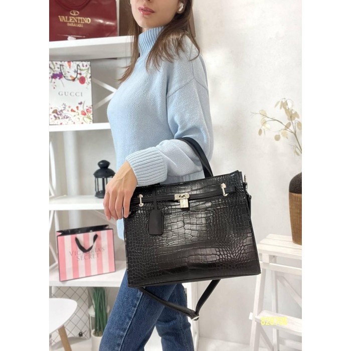 Сумка женская 2 отделения экокожа: Чёрная, Чёрная рептилия,Беж Чёрный рептилия