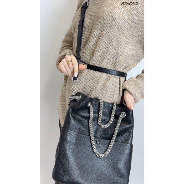 Сумка мішечок жіноча з натуральної шкіри клоір:Чорний