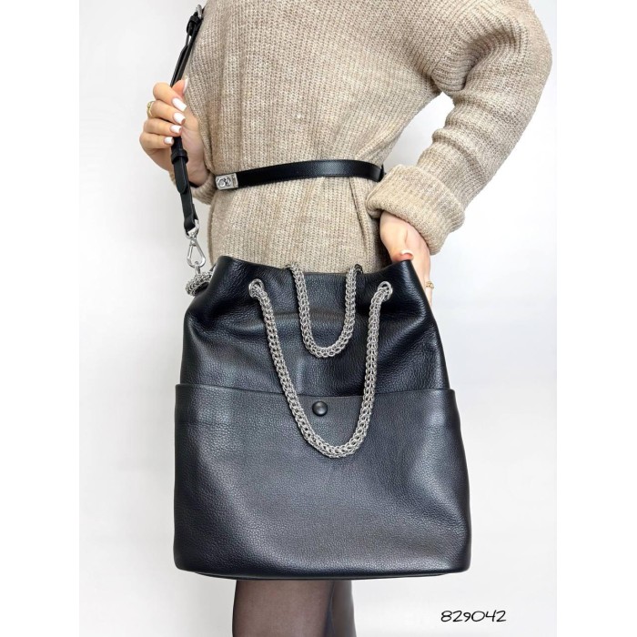 Сумка мішечок жіноча з натуральної шкіри клоір:Чорний