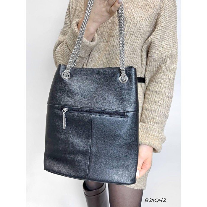 Сумка мішечок жіноча з натуральної шкіри клоір:Чорний