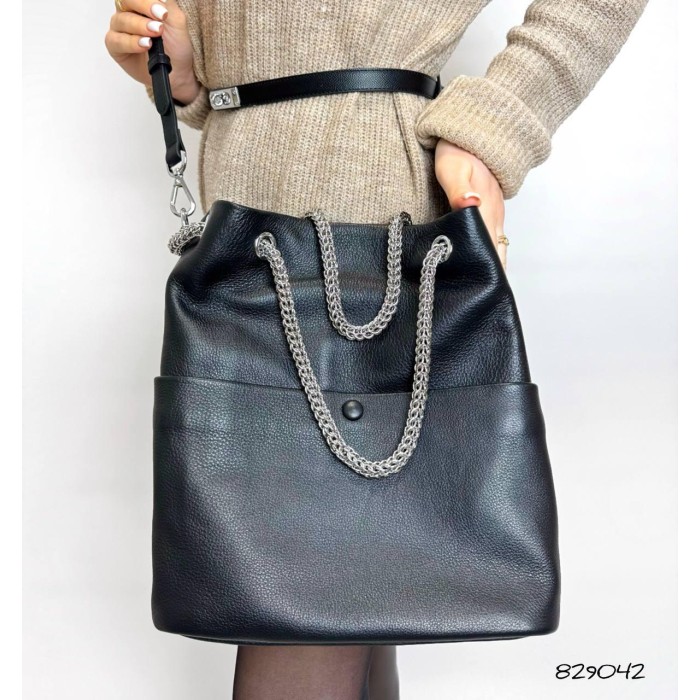 Сумка мішечок жіноча з натуральної шкіри клоір:Чорний