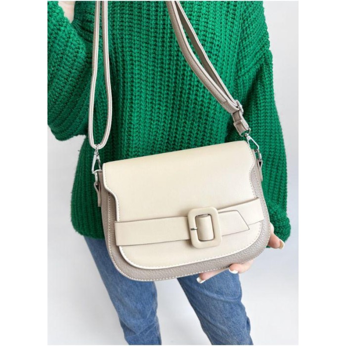 Сумка женская декор Пряжка экокожа люкс Цвет: Беж; Молочный; Капучино Капучино