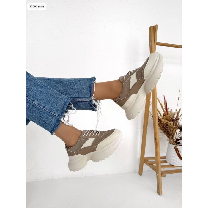 Кросівки жіночі з натуральної шкіри/замша колір: капучино 37р