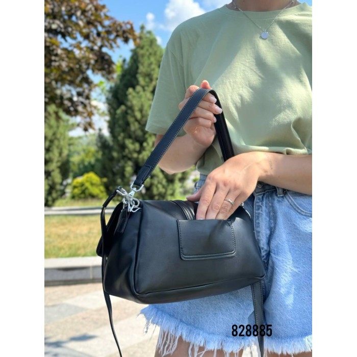 Сумка жіноча з ремінцем  натуральна шкіра та джинс Чорна, Біла