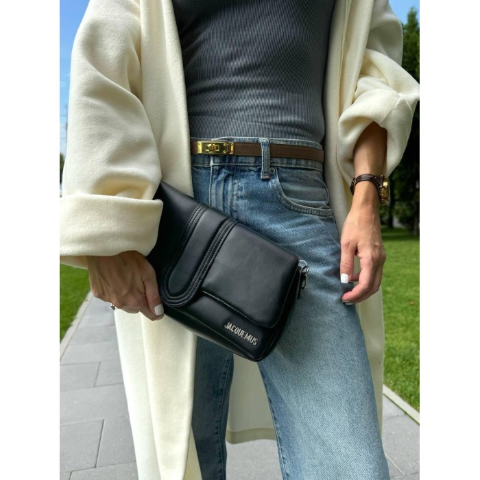 Сумка жіноча з ремінцем  натуральна шкіра та джинс Чорна, Біла