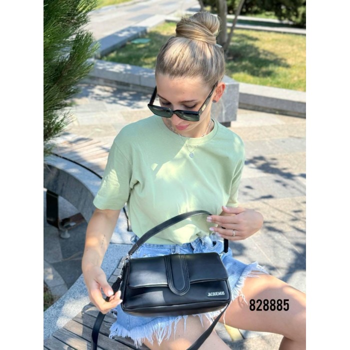 Сумка жіноча з ремінцем  натуральна шкіра та джинс Чорна, Біла