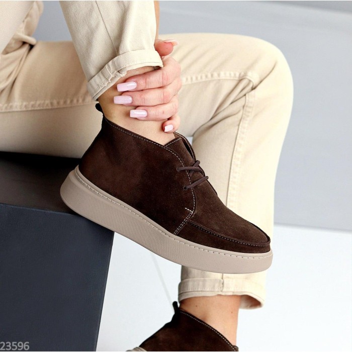 Черевики жіночі з натуральної замші колір-шоколад демі 38,40,41р