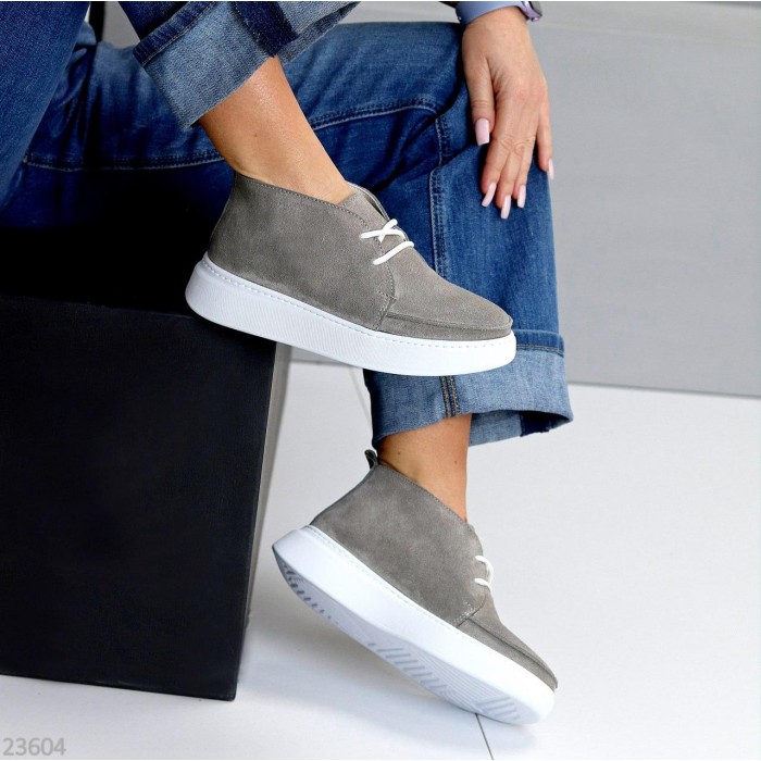 Черевики жіночі натуральна замша сірі демі 36,37,38,39,40,41р