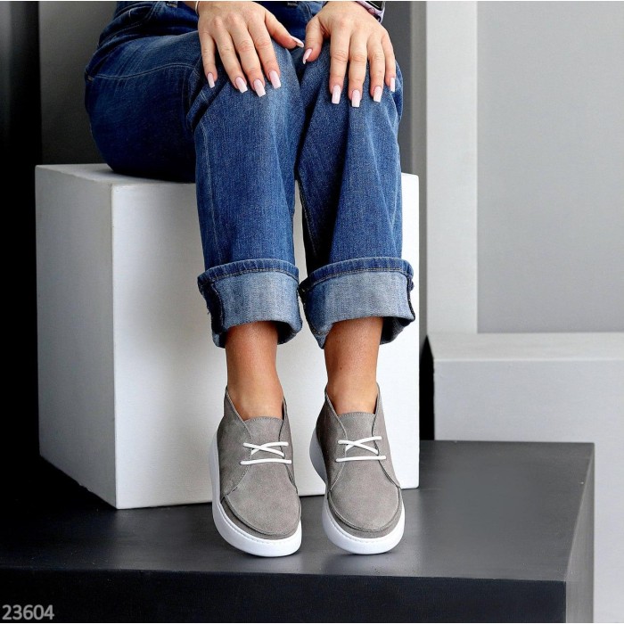 Черевики жіночі натуральна замша сірі демі 36,37,38,39,40,41р