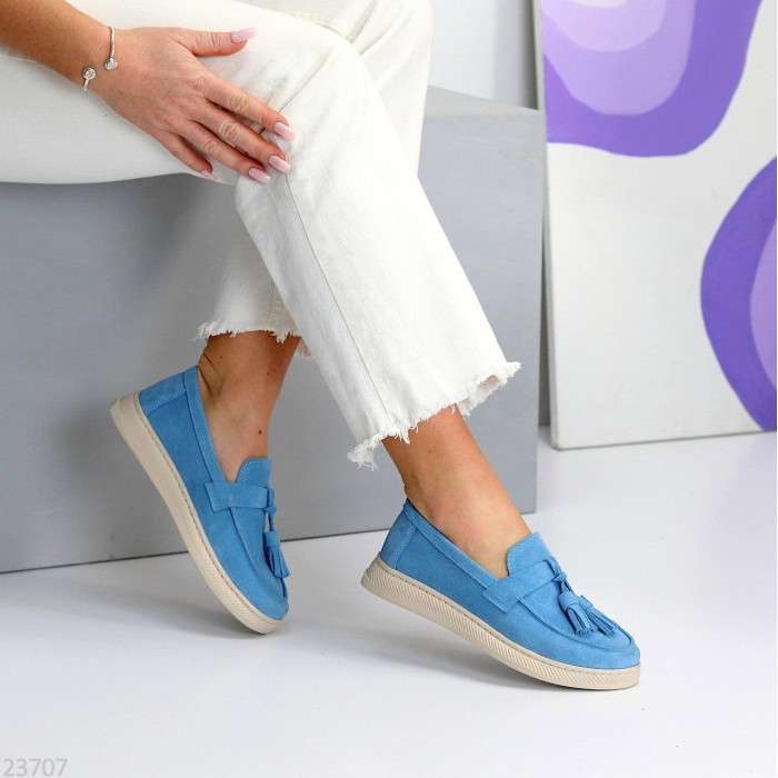 Лофери жіночі натуральна замша колір-блакитний 36р