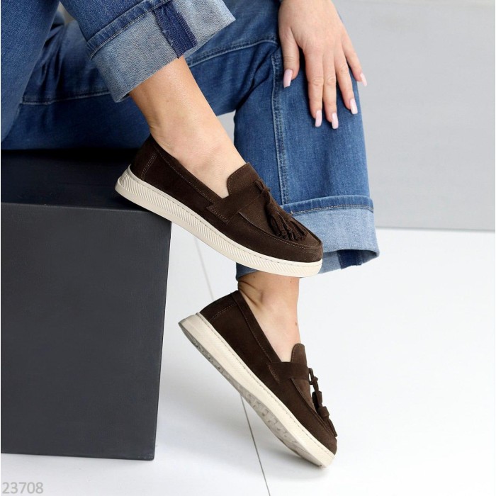 Лоферы женские натуральная замша цвет-шоколад 38р