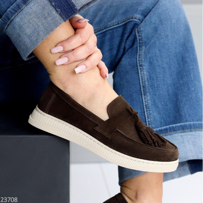 Лоферы женские натуральная замша цвет-шоколад 38р