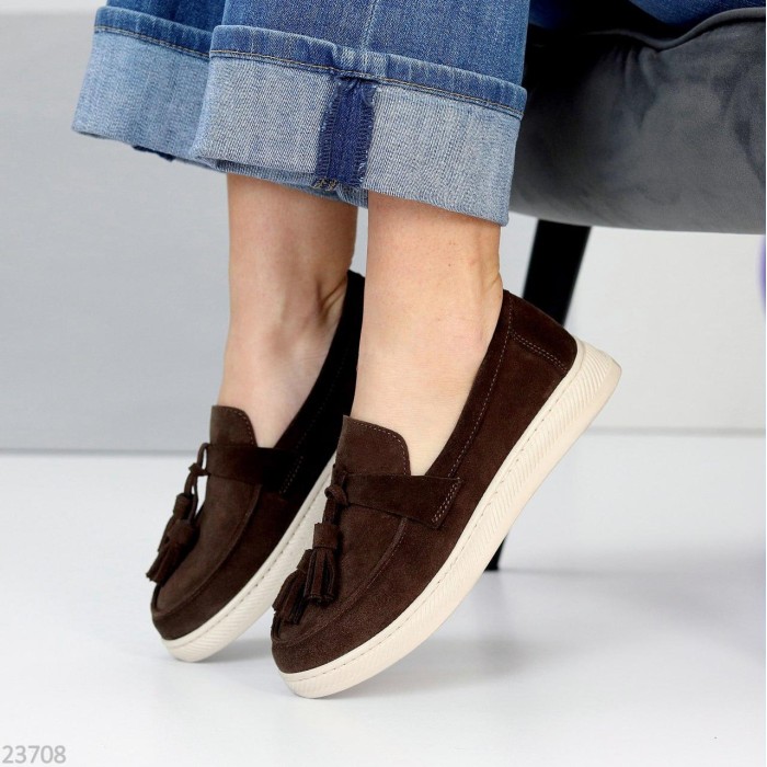 Лоферы женские натуральная замша цвет-шоколад 38р