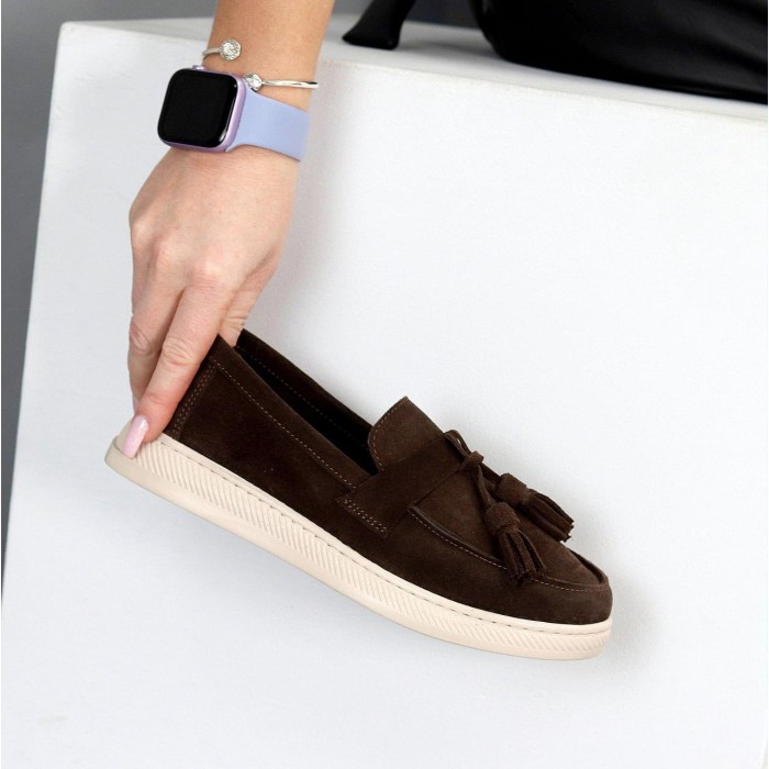 Лоферы женские натуральная замша цвет-шоколад 38р