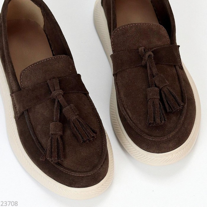 Лоферы женские натуральная замша цвет-шоколад 38р