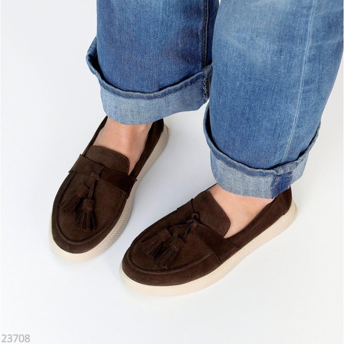 Лоферы женские натуральная замша цвет-шоколад 38р