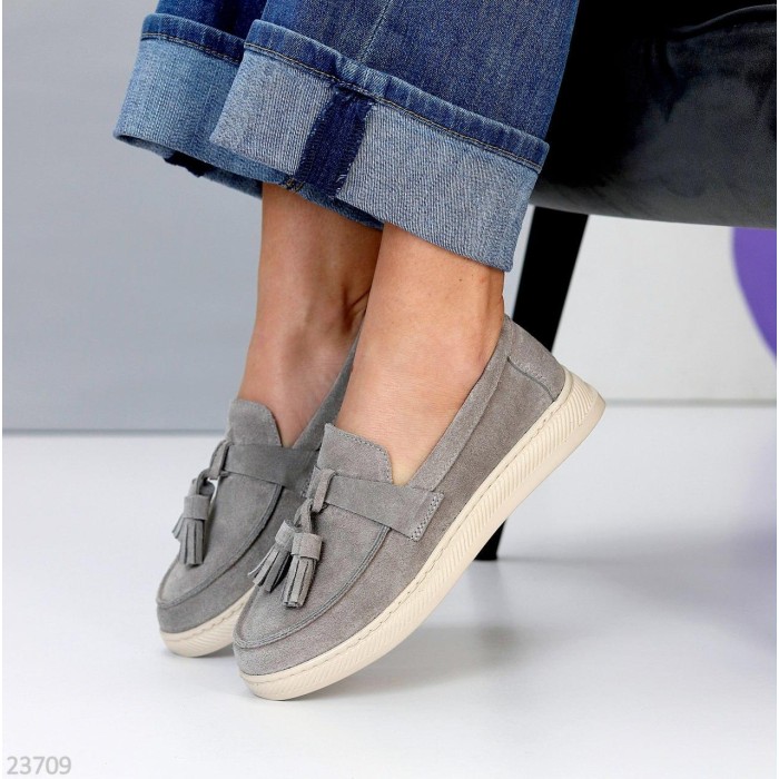 Лоферы женские натуральная замша цвет-серый 36,37р