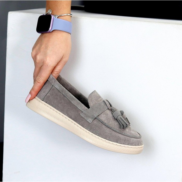 Лоферы женские натуральная замша цвет-серый 36,37р