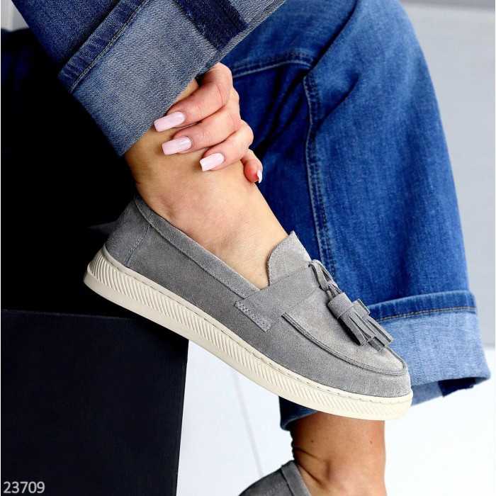 Лоферы женские натуральная замша цвет-серый 36,37р