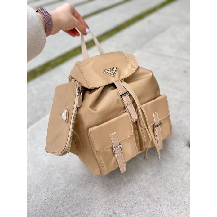 Рюкзак жіночий натуральна кожа комбінована з текстилем щільним Чорний, Бежевий Бежевий