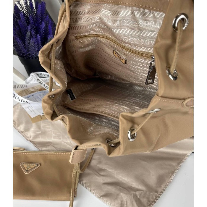 Рюкзак жіночий натуральна кожа комбінована з текстилем щільним Чорний, Бежевий Бежевий