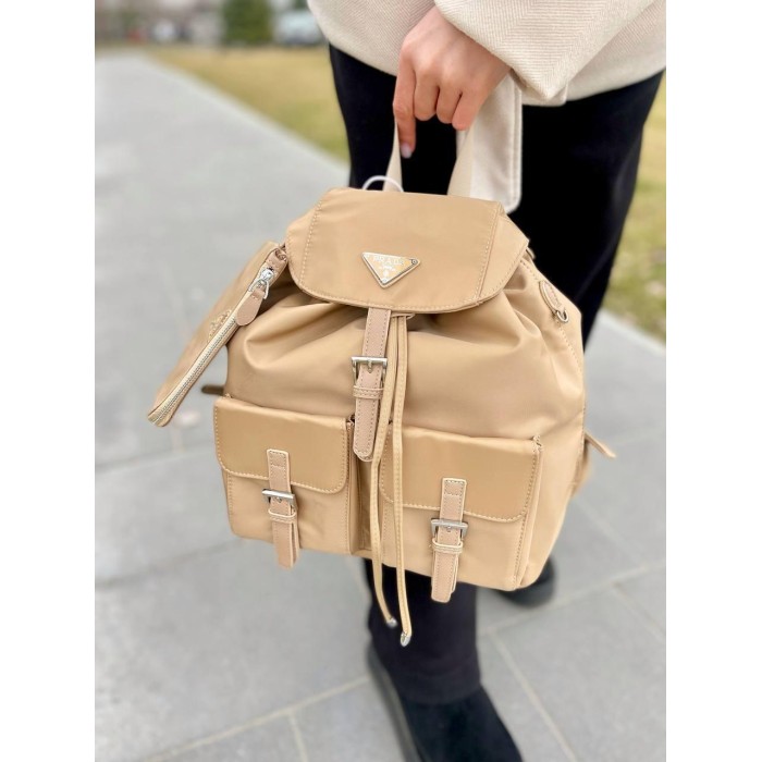 Рюкзак жіночий натуральна кожа комбінована з текстилем щільним Чорний, Бежевий Бежевий