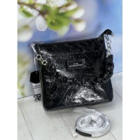 Сумка жіноча 3 відділення натуральна шкіра лак Червона Чорний