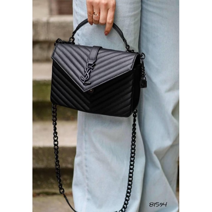 Сумка жіноча Лоран медіум з натуральної шкіри Чорна (фурнітура - срібло,матова,золото) Чорний матовий