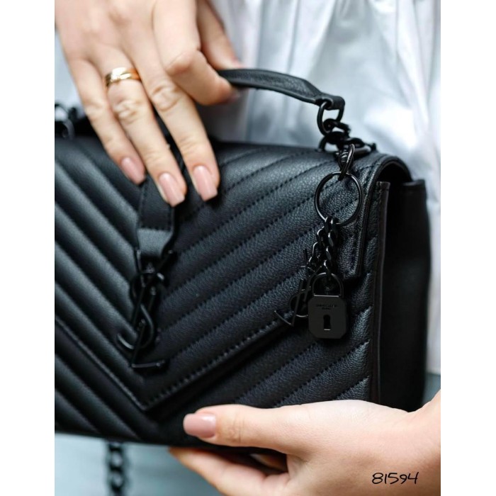 Сумка жіноча Лоран медіум з натуральної шкіри Чорна (фурнітура - срібло,матова,золото) Чорний матовий