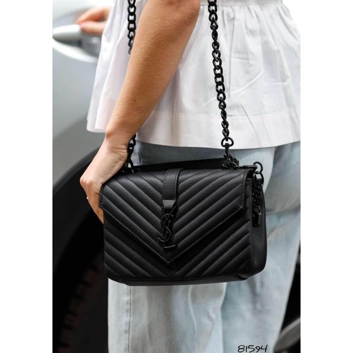 Сумка жіноча Лоран медіум з натуральної шкіри Чорна (фурнітура - срібло,матова,золото) Чорний матовий