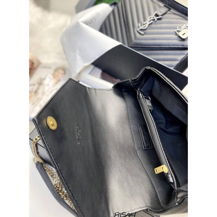 Сумка жіноча Лоран медіум з натуральної шкіри Чорна (фурнітура - срібло,матова,золото) Чорний із золотом