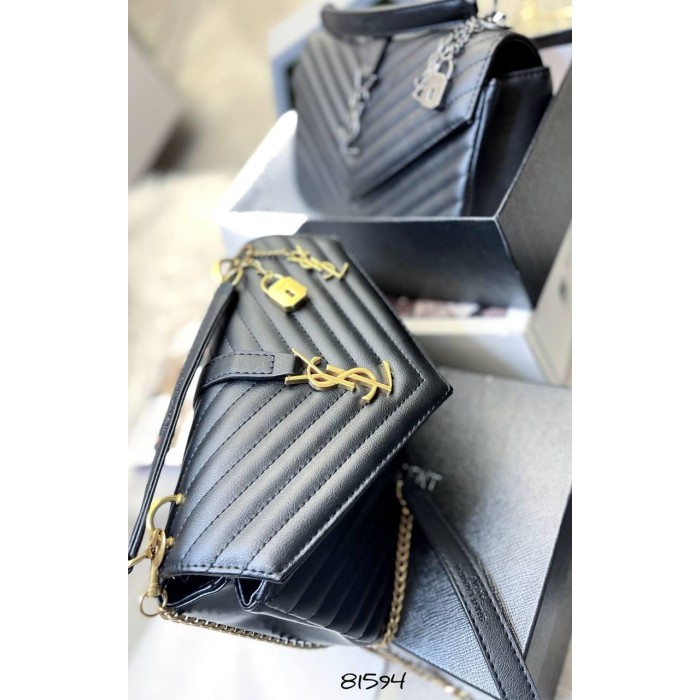 Сумка жіноча Лоран медіум з натуральної шкіри Чорна (фурнітура - срібло,матова,золото) Чорний із золотом