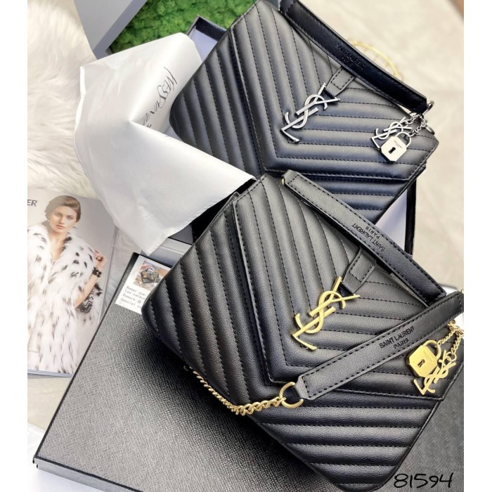 Сумка жіноча Лоран медіум з натуральної шкіри Чорна (фурнітура - срібло,матова,золото) Чорний із золотом