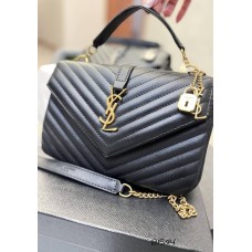 Сумка жіноча Лоран медіум з натуральної шкіри Чорна (фурнітура - срібло,матова,золото) Чорний із золотом