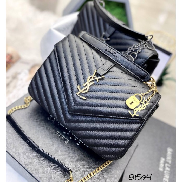 Сумка жіноча Лоран медіум з натуральної шкіри Чорна (фурнітура - срібло,матова,золото) Чорний із золотом