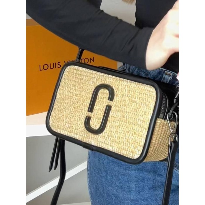 Сумка жіноча Джейкобс плетіння натуральна шкіра Беж/ Чорний