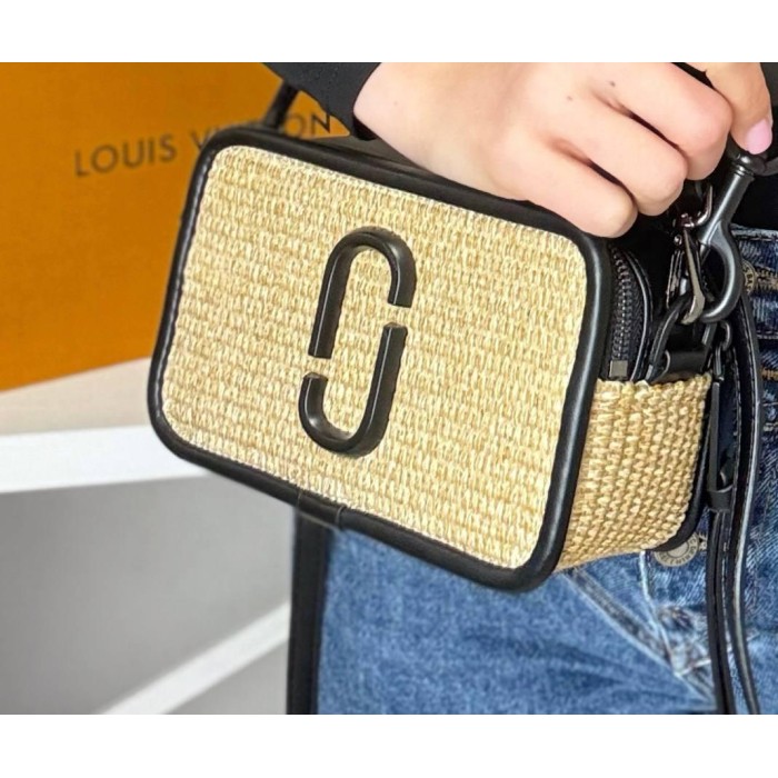 Сумка жіноча Джейкобс плетіння натуральна шкіра Беж/ Чорний