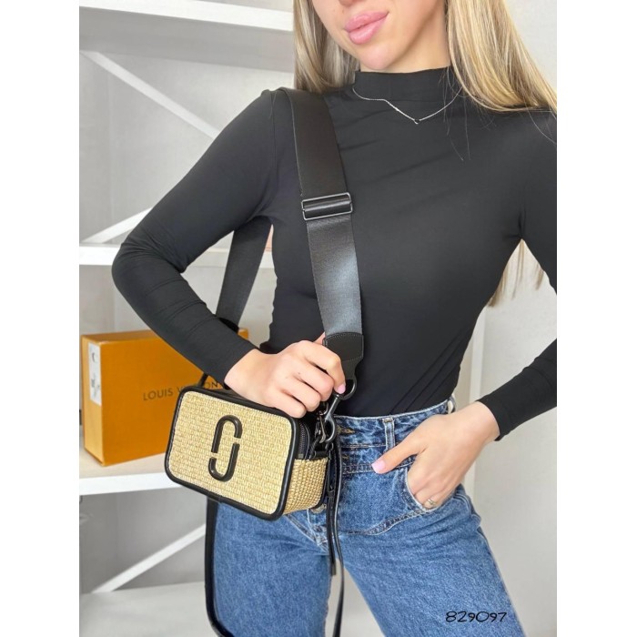 Сумка жіноча Джейкобс плетіння натуральна шкіра Беж/ Чорний