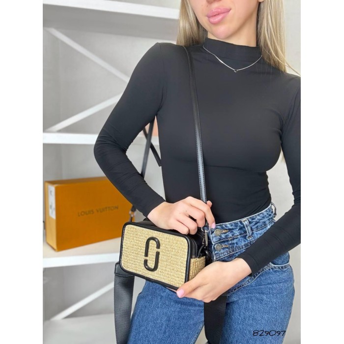 Сумка жіноча Джейкобс плетіння натуральна шкіра Беж/ Чорний