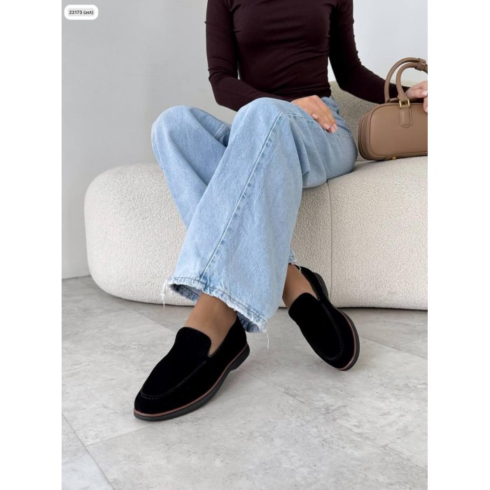 Туфлі/Лофери жіночі натуральна замша Чорні на 37р