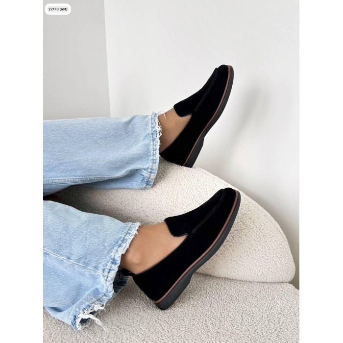 Туфлі/Лофери жіночі натуральна замша Чорні на 37р