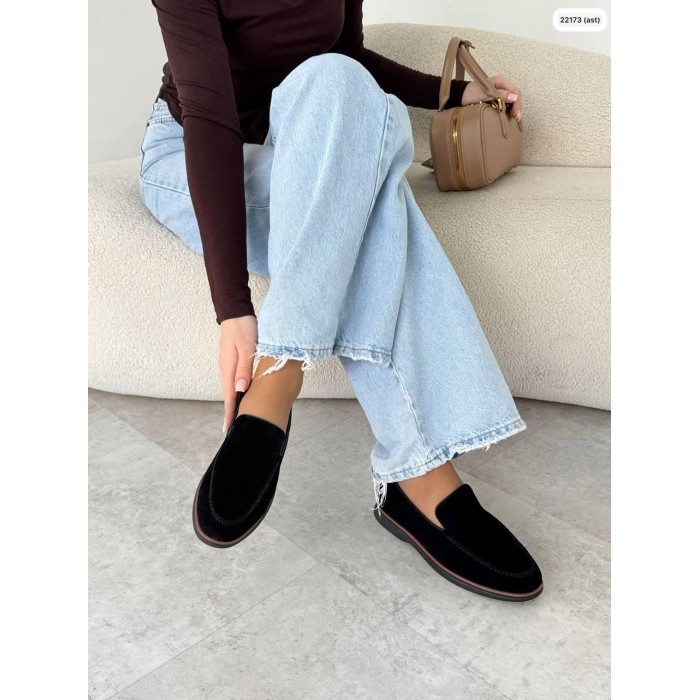 Туфлі/Лофери жіночі натуральна замша Чорні на 37р