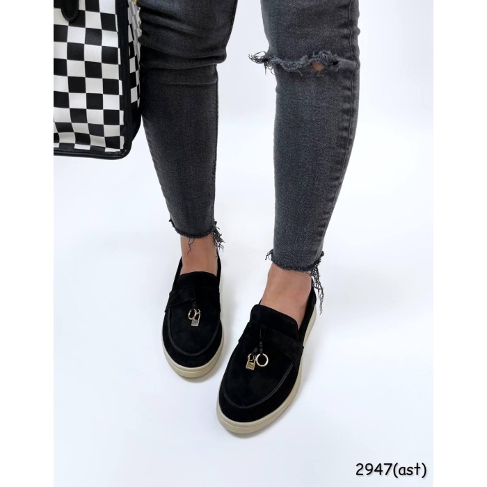 Туфлі/Лофери жіночі натуральна замша чорні 37р