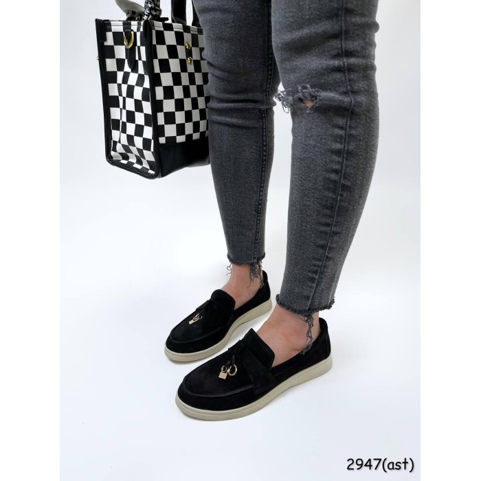 Туфлі/Лофери жіночі натуральна замша чорні 37р