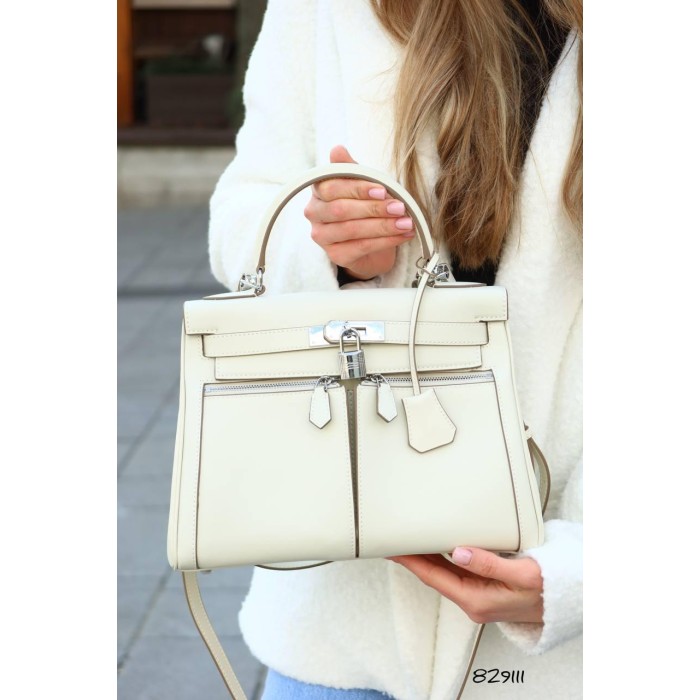 Сумка жіноча з натуральної люкс шкіри Молочна