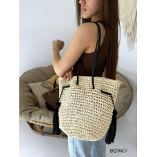 Сумка/мішечок  плетена з екошкірою Молочна, Шоколад