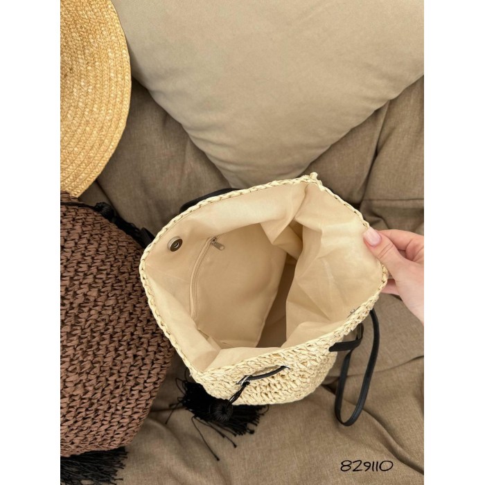 Сумка/мішечок  плетена з екошкірою Молочна, Шоколад